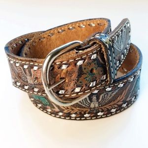 Western Belt Eagle Full Grain Cowhide Tooled Texas